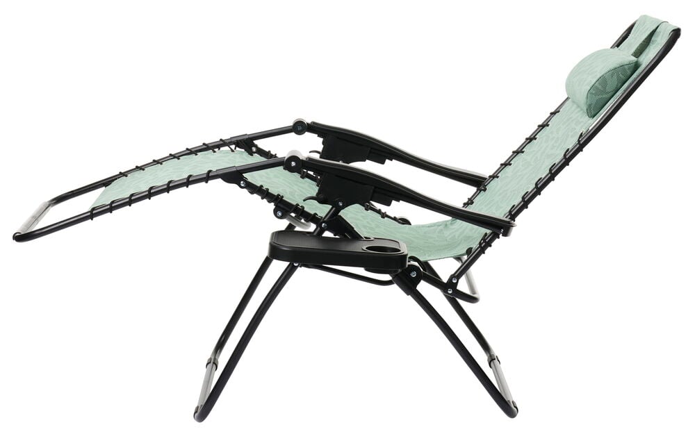 Justerbar grønn solseng med svart ramme.