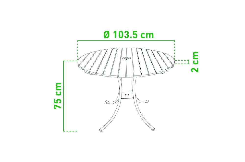 Runt bord med ribbad bordsskiva och metallben.