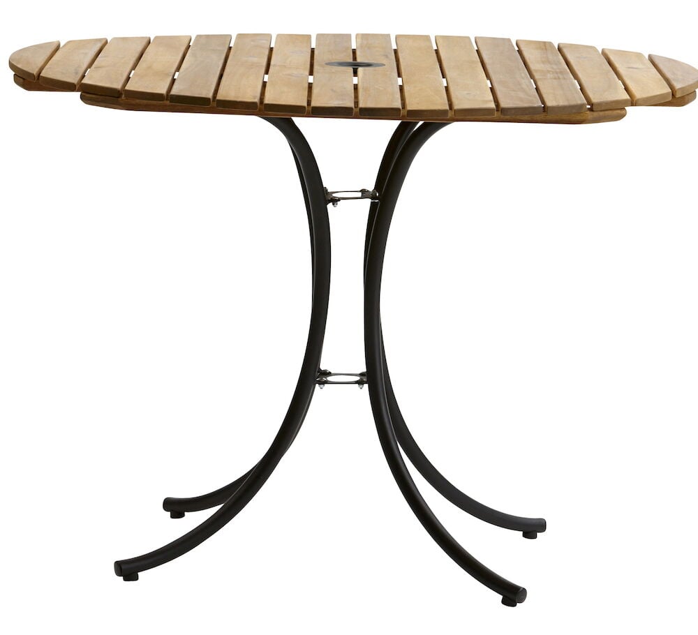 Runt bord i akacia med stålben.