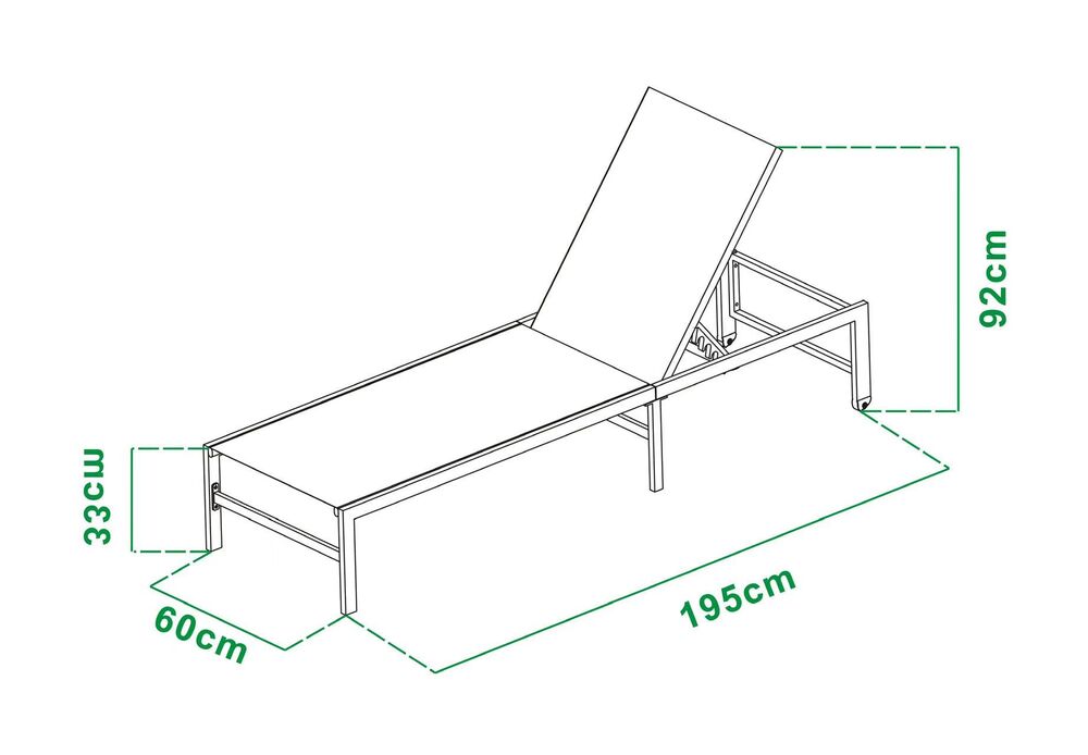Solsäng med ställbar rygg, svart ram.