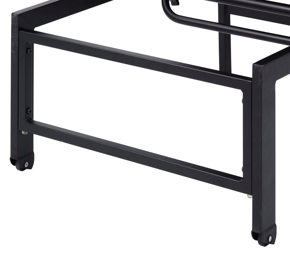 Svart aluminiumben med hjul till solsäng.