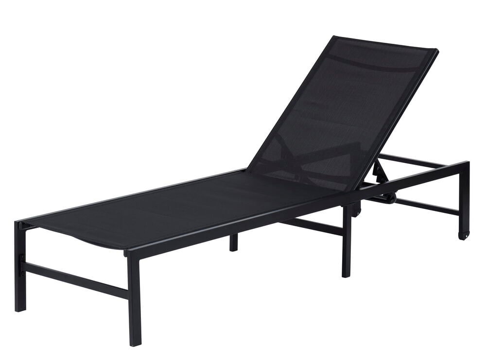 Musta aurinkotuoli säädettävällä selkänojalla alumiinia.