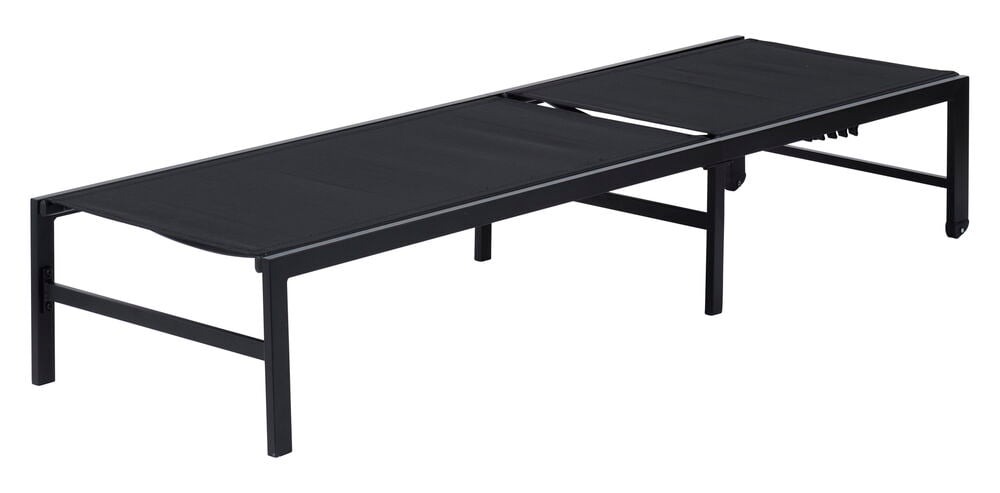Svart hopfällbar solsäng med ram i aluminium.