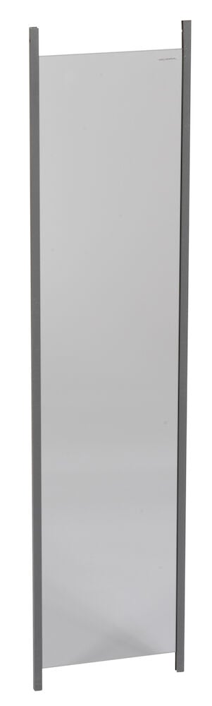 Rauchgraue Glasscheibe mit zwei schmalen Metallrahmen.