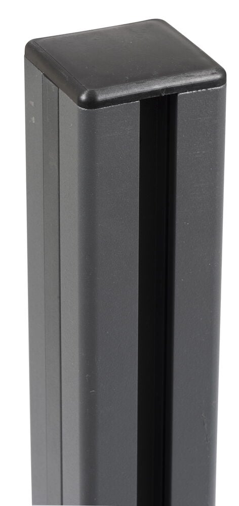 Grauer Aluminiumstab mit schwarzer Kunststoffkappe.