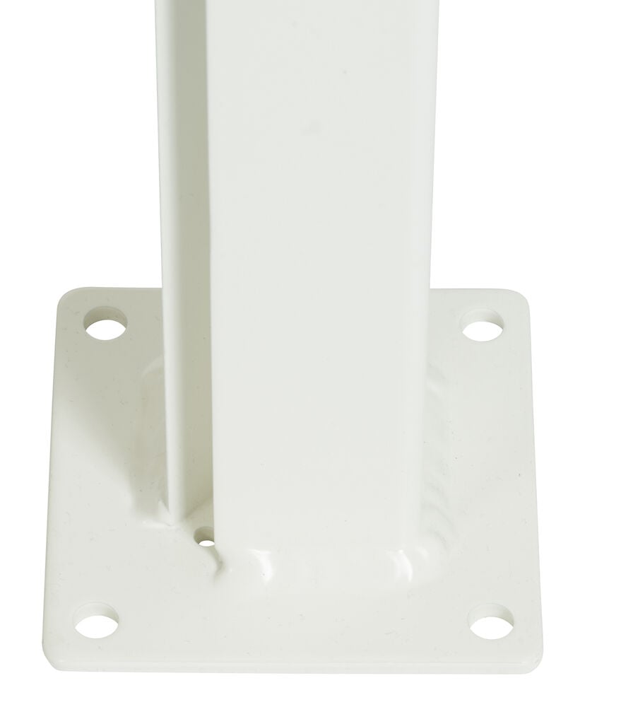 Vit hörnstolpe i aluminium med fyrkantig bottenplatta.