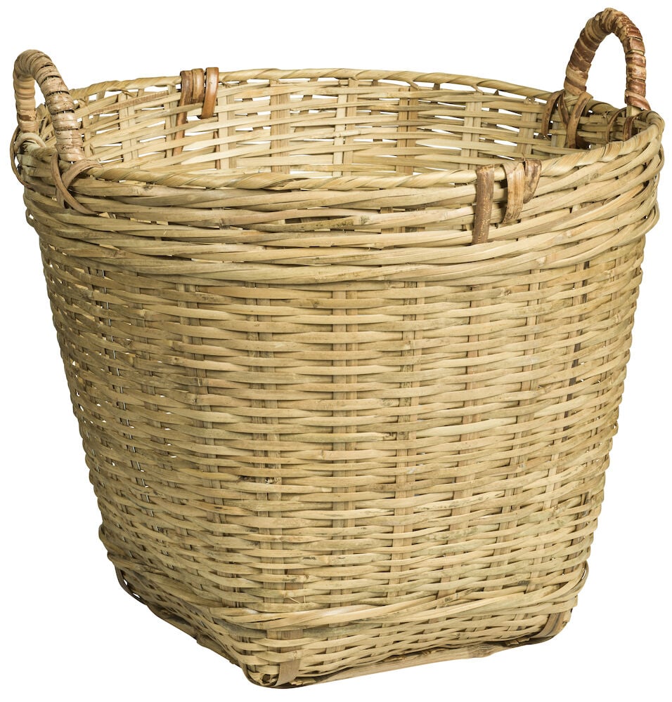 Punottu bambukori, jossa kaksi kahvaa.