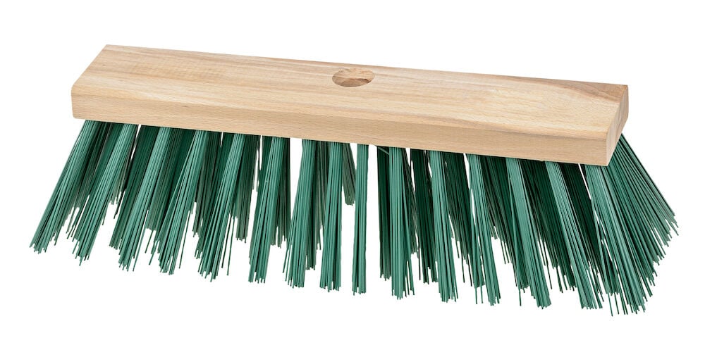 Luuta, jossa on vihreät harjakset ja puuvarsi.