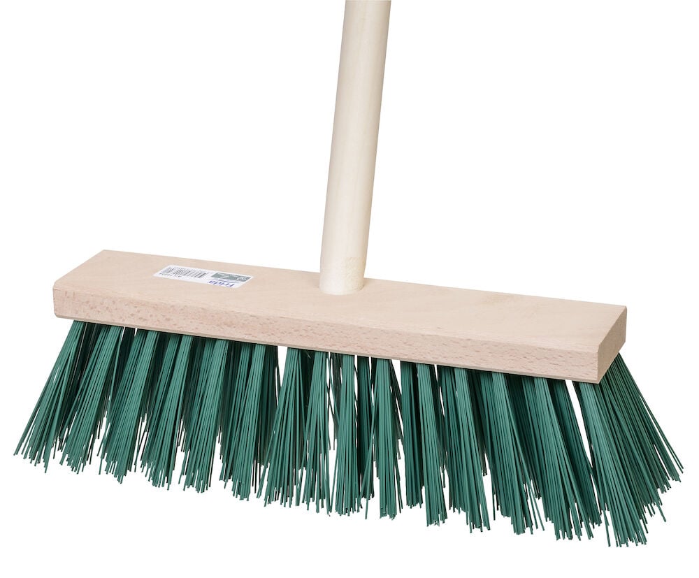 Vihreä harjan pää synteettisillä harjaksilla ja puuvarrella.