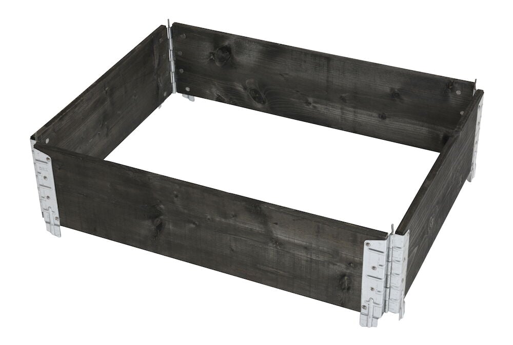 Svart odlingsram i trä med metallgångjärn.
