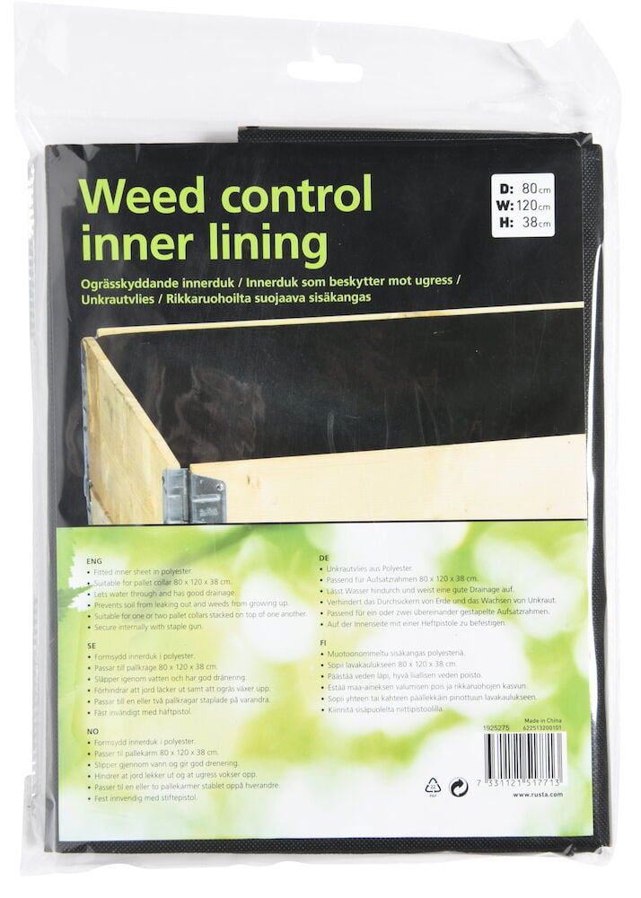 Schwarzes Unkrautvlies in Verpackung für Pflanzkasten.