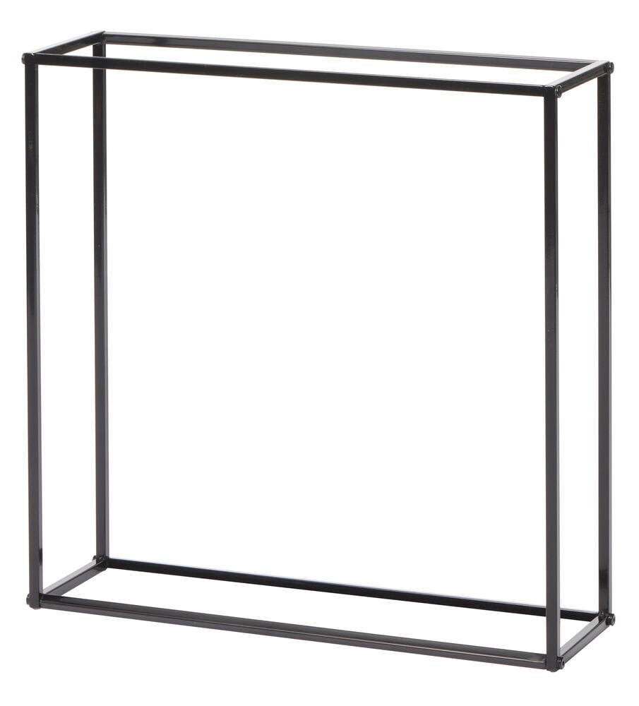 Svart metallpiedestal med rektangulär öppen ram.