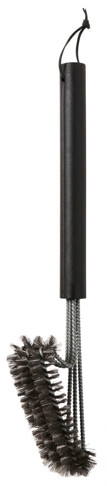 Grilliharja, jossa on pitkä kahva ja kaksinkertaiset harjaspäät.