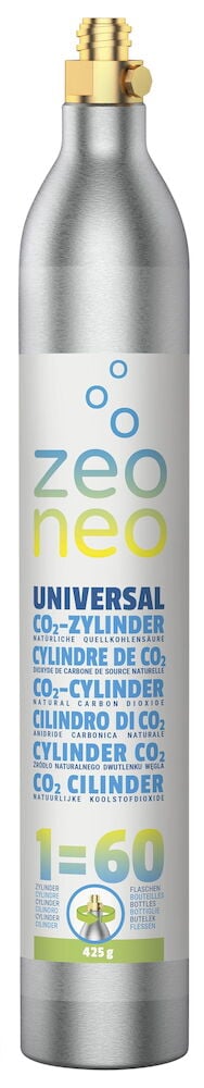 Aluminium Kohlendioxidpatrone mit universellem Gewinde und Etikett.