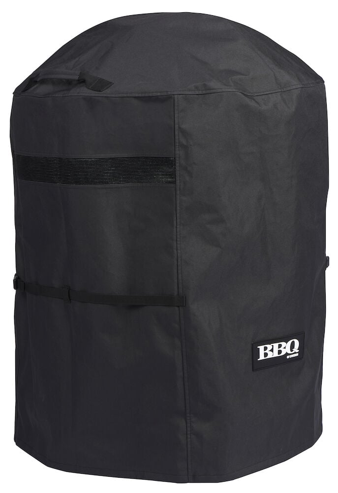 Harmaa grillipeite pyöreälle grillille BBQ-logolla.