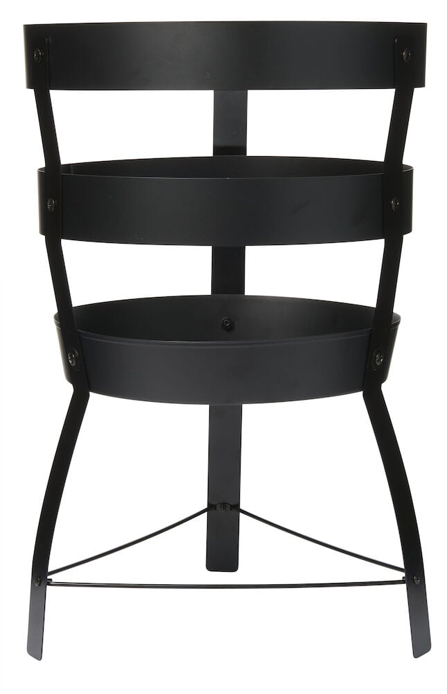 Schwarzer Feuerkorb für den Außenbereich mit rundem Design.