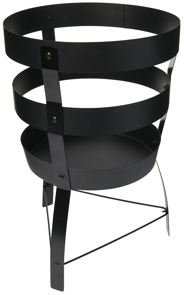 Svart eldkorg i smide för utomhusbruk.