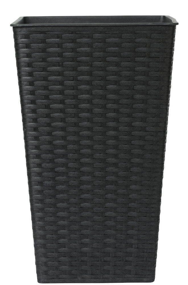 Svart hög kruka i borstad konstrotting.