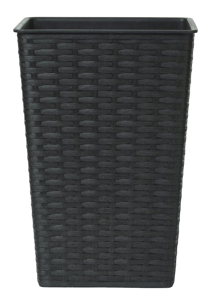 Svart hög kruka i borstad konstrotting.