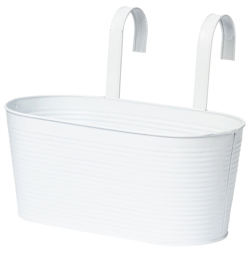 Hvit sink blomsterkasse med kroker for balkong.