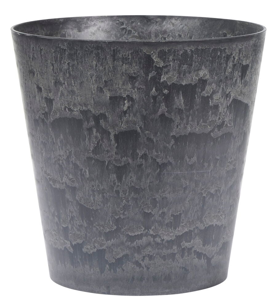 Dunkelgrauer Topf mit Muster und grafitfarbenen Schattierungen.