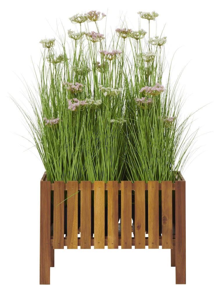 Puulaatikko jaloilla korkeille kasveille.