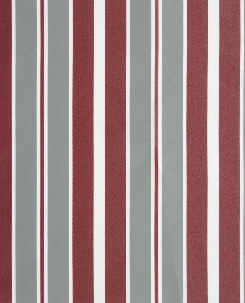 Randigt tyg i grått, bordeaux och vitt.