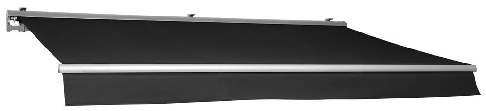 Svart terrassmarkis med aluminiumram för solskydd.