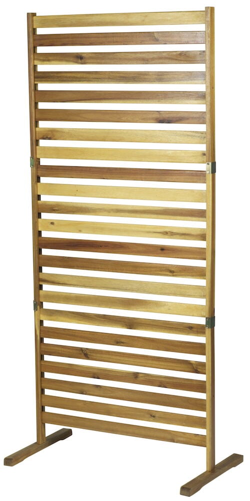 Innsynsskjerm i akasie med horisontale ribber.