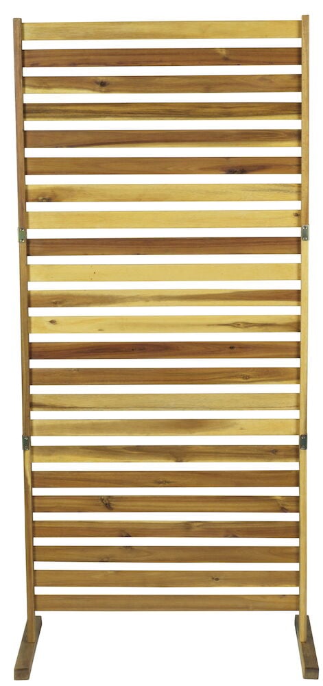 Stående innsynsvern i akasie med horisontale ribber.
