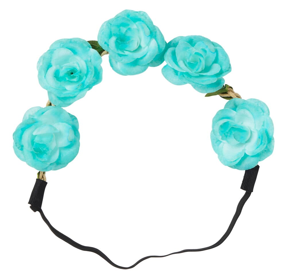 Joustava hiuspanta sinisillä tekokukilla.