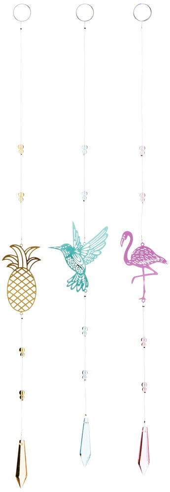 Hängande mobil med ananas fågel och flamingo.