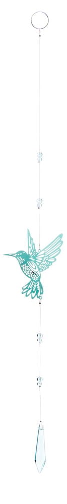 Hängande mobil med kolibri i turkost och prismor.