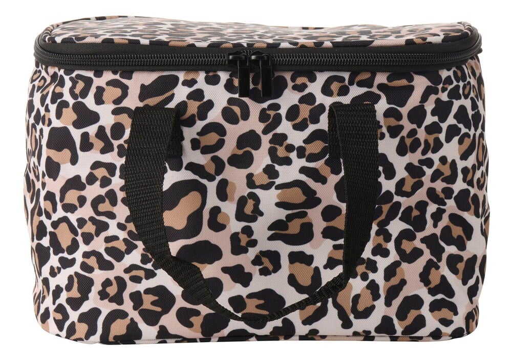 Kühltasche 6 Liter Gemischte Muster, Leopardenmuster mit schwarzem Reißverschluss und zwei schwarzen Stoffgriffen, Vorderansicht.