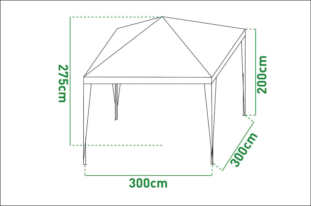 Partytelt Easy Up 3x3 m Grå med 275 cm totalhøyde og 200 cm benhøyde.