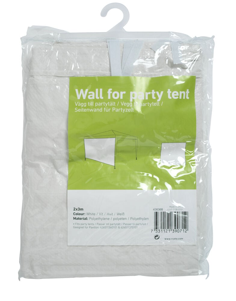 Vegg hvit vegg til partytelt i plastpose.