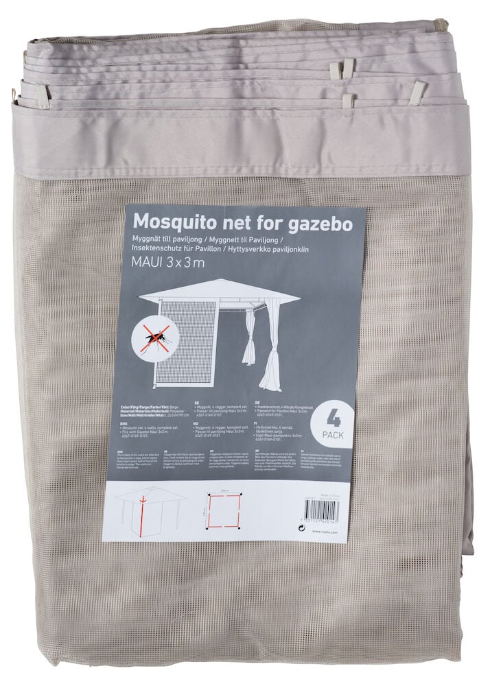 Beige myggnett for paviljong brettet i emballasje.