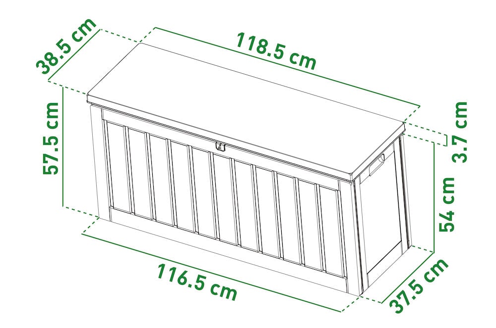 Suorakulmainen musta muovilaatikko, jossa on kansi ja kahva.