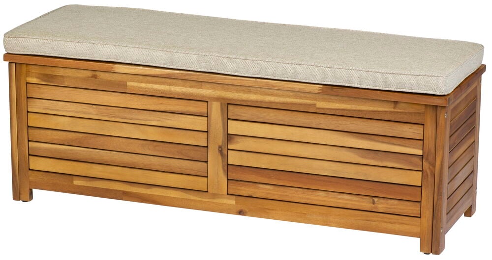 Puispenkki säilytystilalla ja vaalealla pehmusteella ylhäällä.