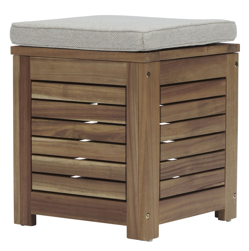 Akaasiapuuinen puupalli istuintyynyllä ja säilytyksellä.