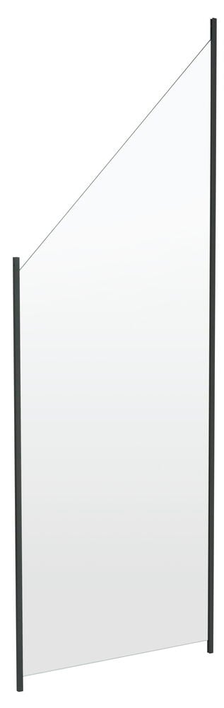 Transparentes Geländer Glas mit schwarzen Metallpfosten.