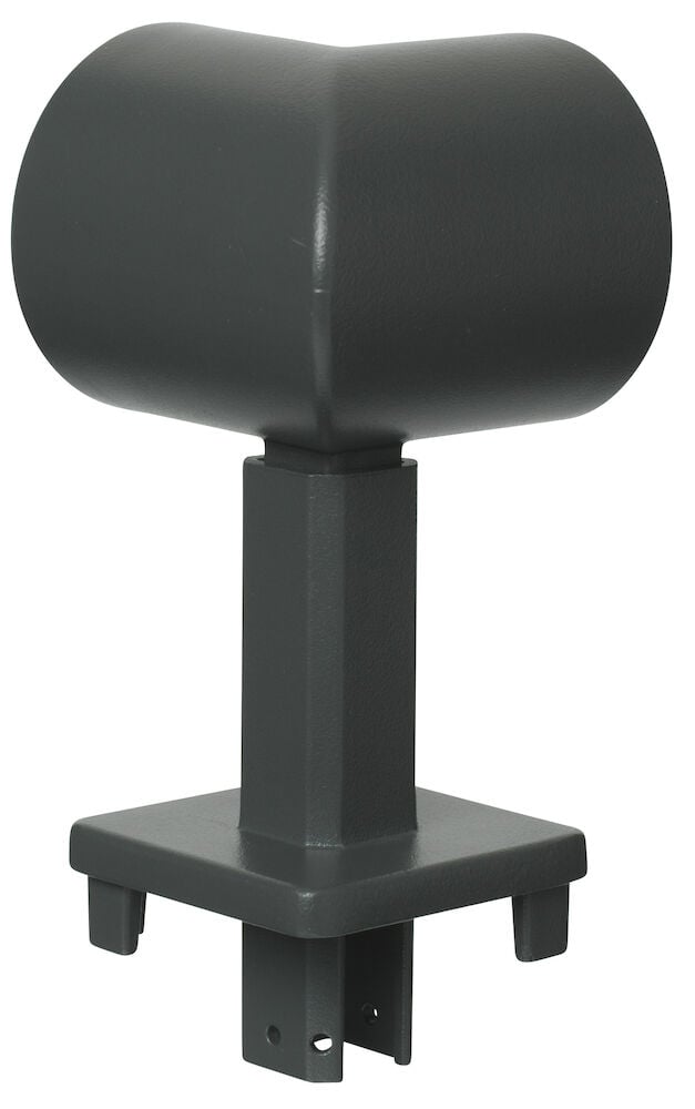 Graue Eckhalterung aus Aluminium mit quadratischer Basis.