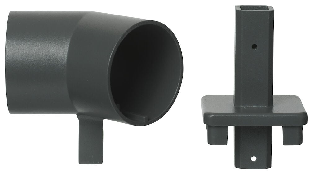 Grå aluminium hörnhållare för överliggare i 135 graders vinkel.