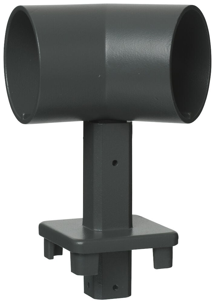 Grå hörnhållare i aluminium för räcke, 135 grader.