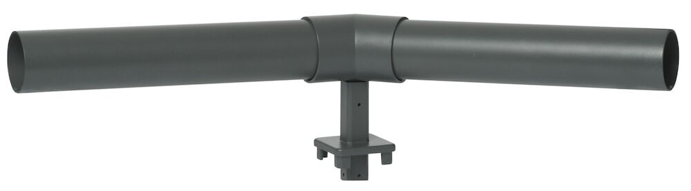 Grå aluminium överliggare för glasräcke monterad på stolpe.