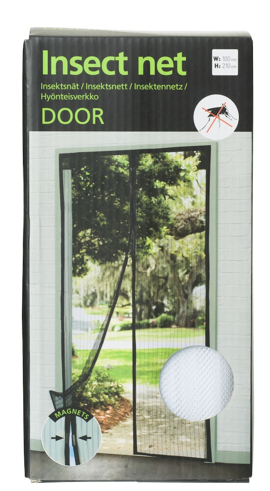 Schwarzes Insektengitter für die Tür mit Magnetverschluss.
