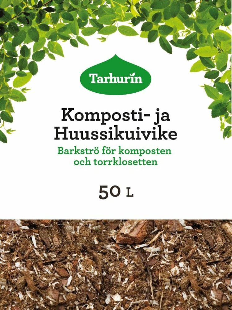 Kuorirouhe sekoitettuna lehtiin tuotepakkauksessa.