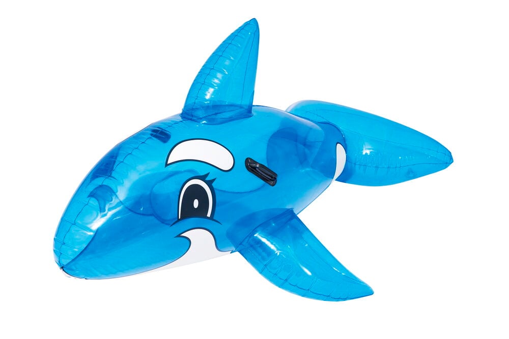 Blå oppblåsbar hval med håndtak for barn.