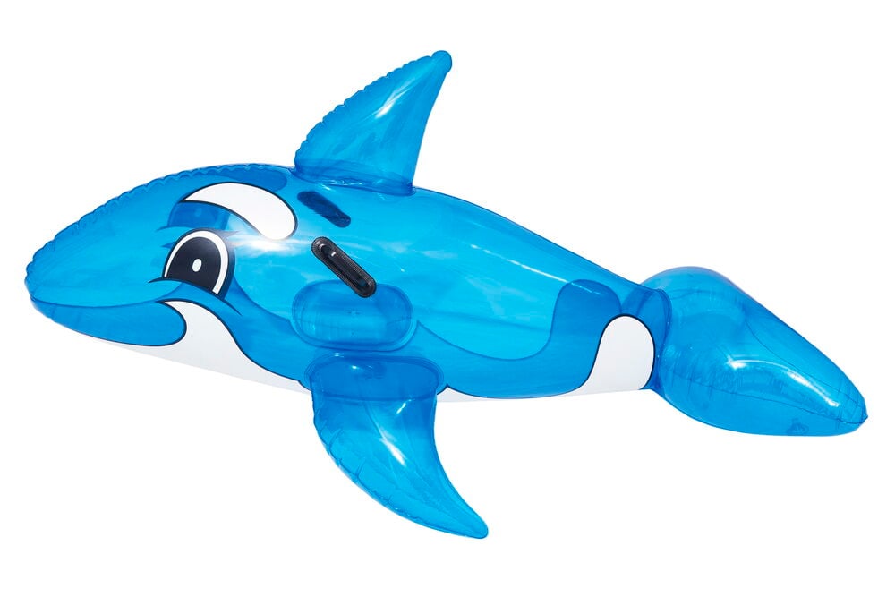 Blå oppblåsbar hval med håndtak for vannet.