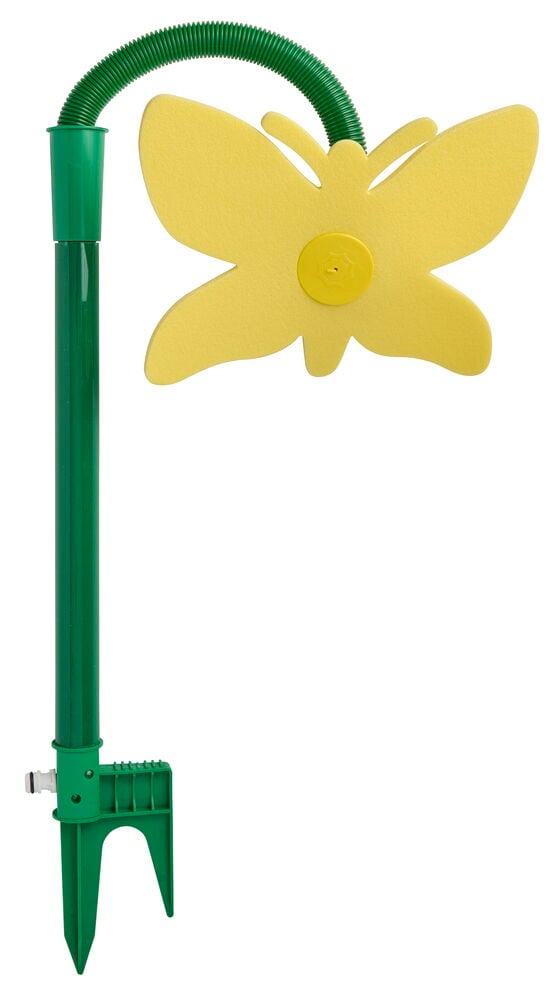 Grön och gul Dansande sprinkler med fjärilsformat sprinkelhuvud och grön markspik.